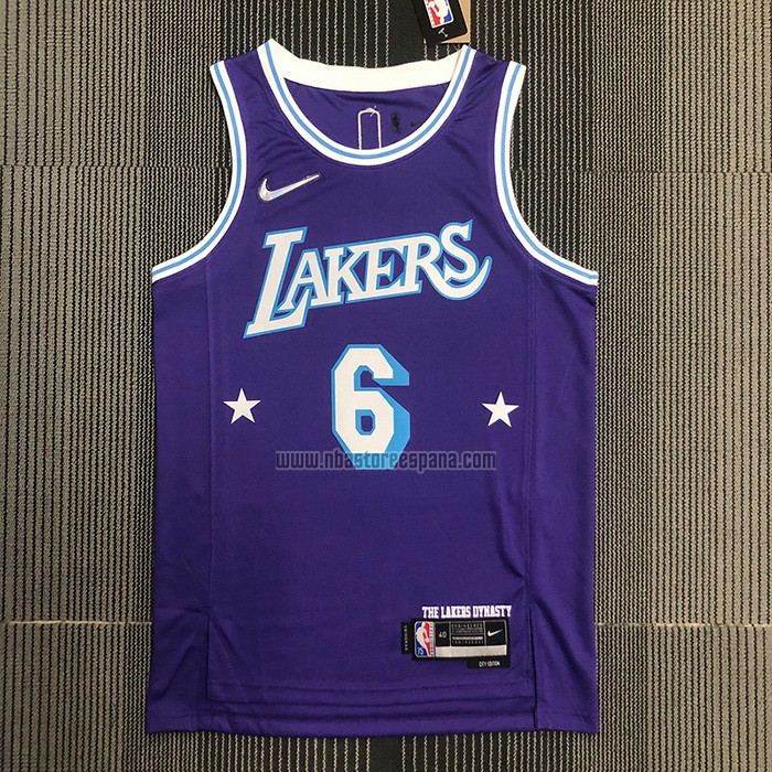 Camiseta Los Angeles Lakers LeBron James NO 6 Ciudad Edition 2021-22 Violeta